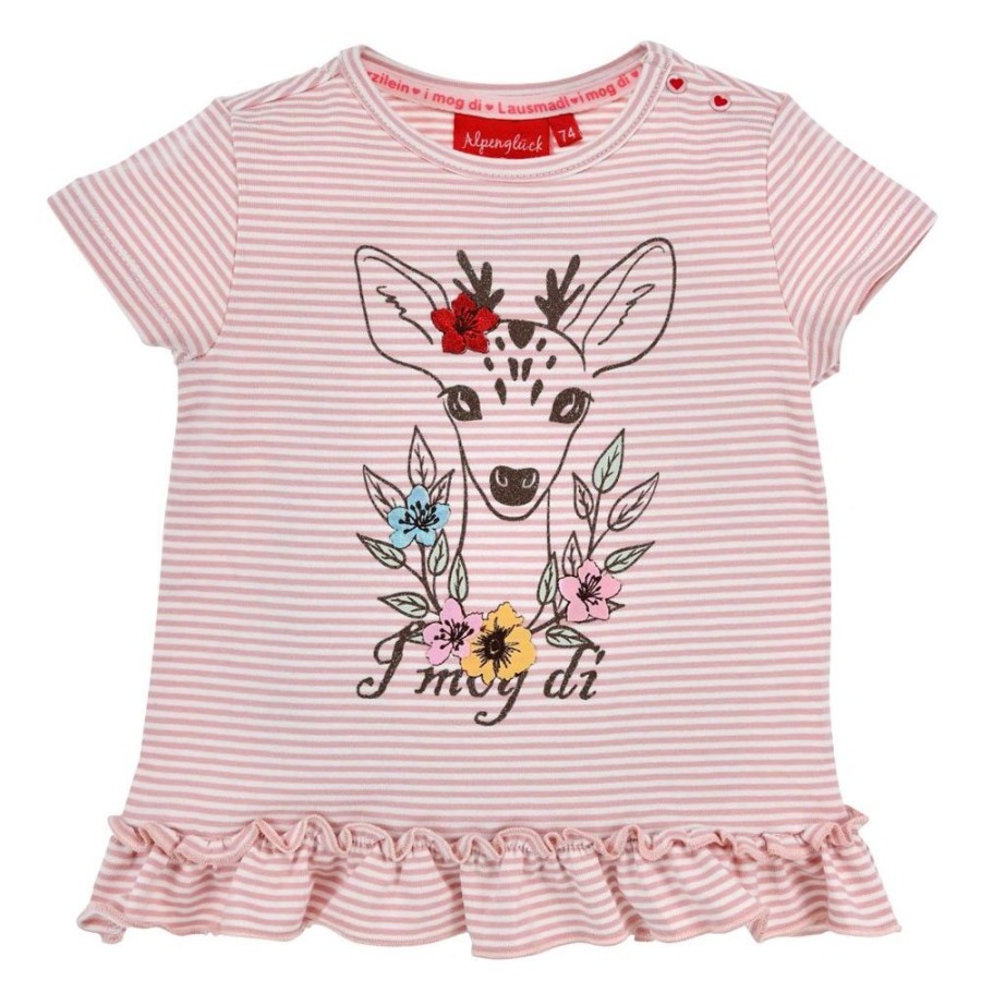 Madchen BONDI Fur´S Baby | Bondi Baby Madchen T-Shirt "Rehkitz" 86752 | Rosa Geringelt