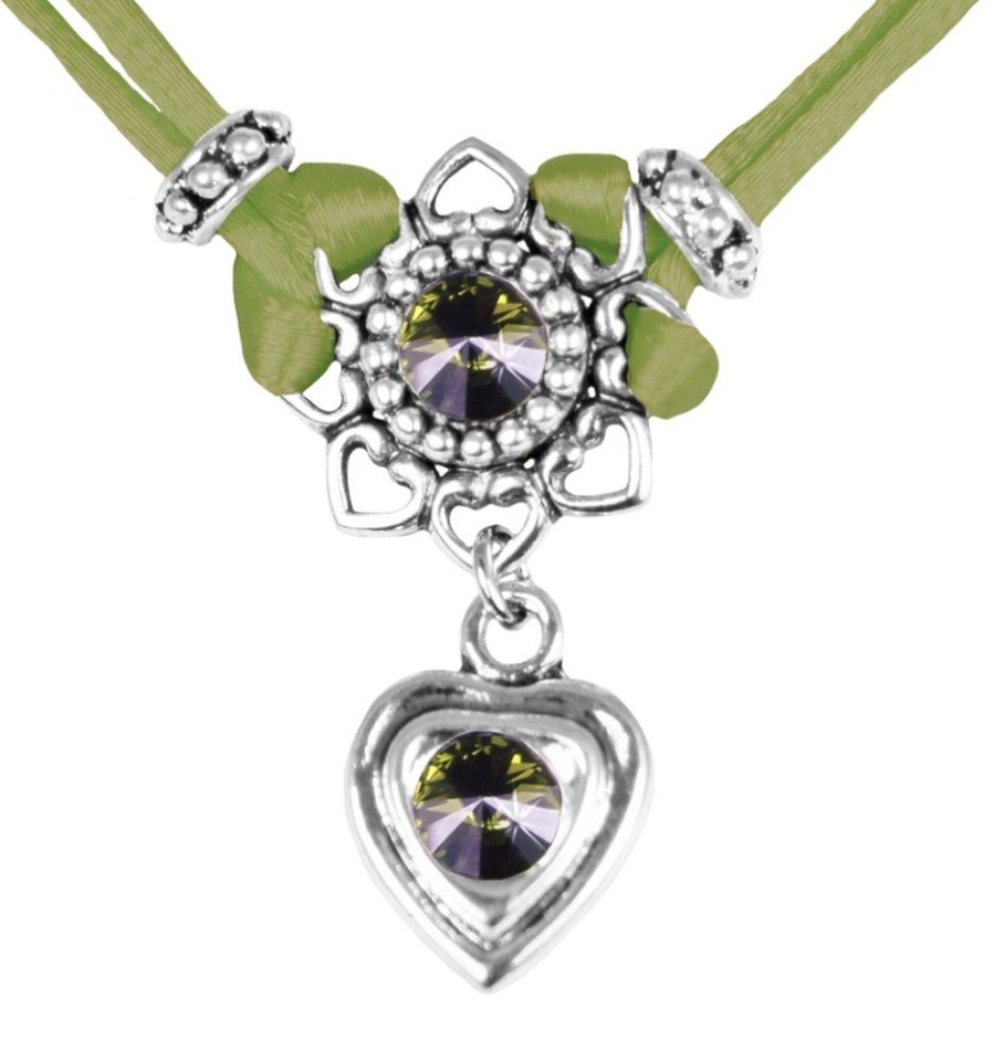 Schmuck LUISIA® | Luisia® Halskette Chiara Mit Herzblute, Strassherz Und Kristallen Von Swarovski® - Olivgrun