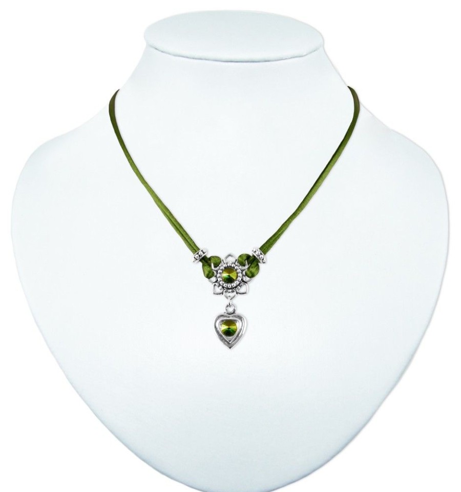 Schmuck LUISIA® | Luisia® Halskette Chiara Mit Herzblute, Strassherz Und Kristallen Von Swarovski® - Olivgrun