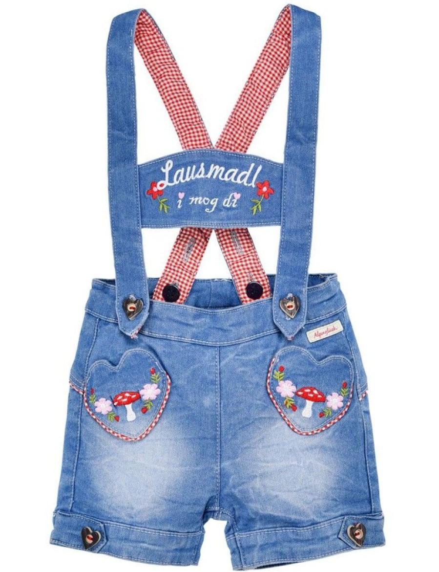 Madchen BONDI Hosen | Bondi Baby Madchen Jeans Latzshort "Lausmadl" 86626 | Blue Denim