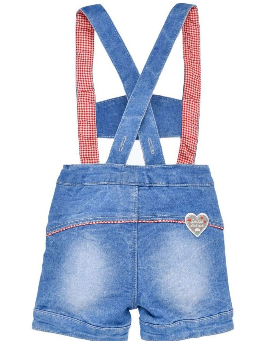 Madchen BONDI Hosen | Bondi Baby Madchen Jeans Latzshort "Lausmadl" 86626 | Blue Denim