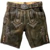 Herren Maddox Lederhosen | Maddox Kurze Herren Lederhose "Ronn" Mit Gurtel | Antik Moor