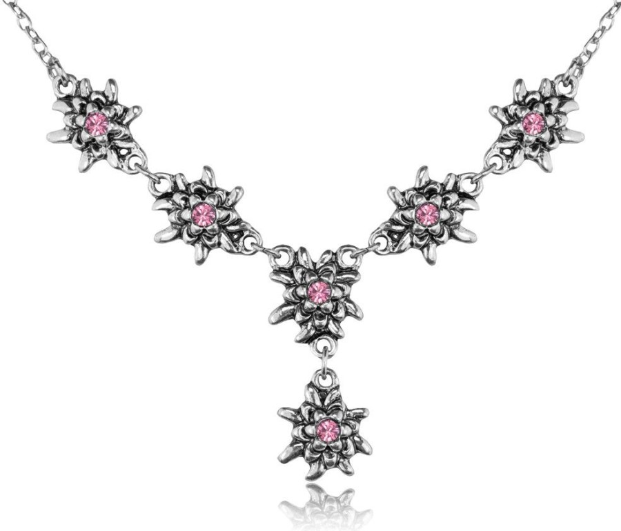 Schmuck Trachtenland | Luisia® Edelweis Collier Emilia Mit Kristallen Von Swarovski® - Light Rose / Rose