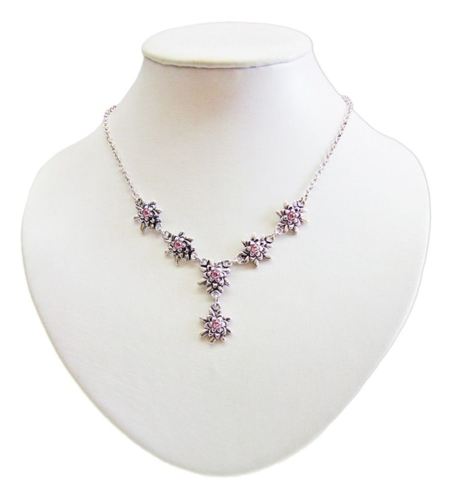 Schmuck Trachtenland | Luisia® Edelweis Collier Emilia Mit Kristallen Von Swarovski® - Light Rose / Rose