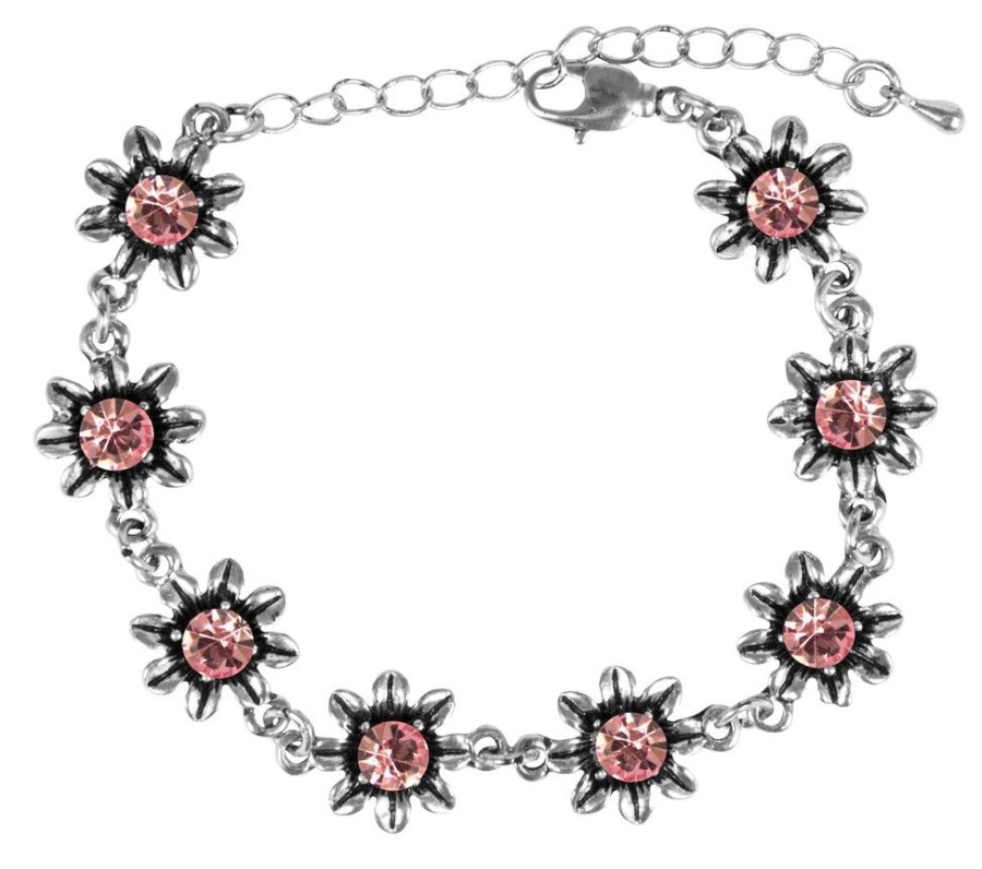 Schmuck Trachtenland | Silbernes Strass Armband Mit Bluten - Rosa