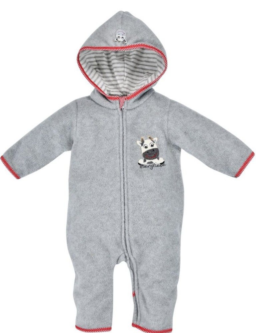 Jungen BONDI Baby Strampler | Bondi Kuscheliger Baby Fleece-Overall "Kuh" 93665 - Grau | Strampler Wintermode