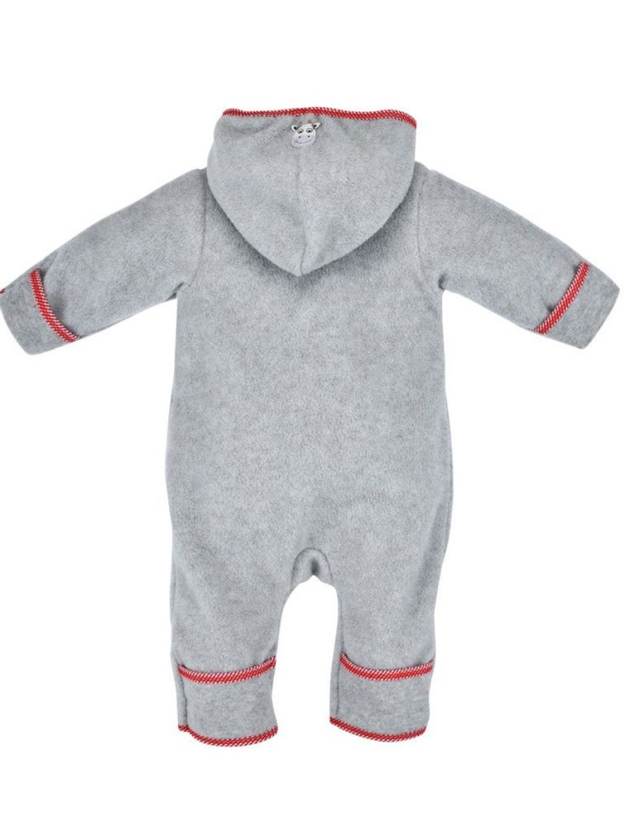 Jungen BONDI Baby Strampler | Bondi Kuscheliger Baby Fleece-Overall "Kuh" 93665 - Grau | Strampler Wintermode