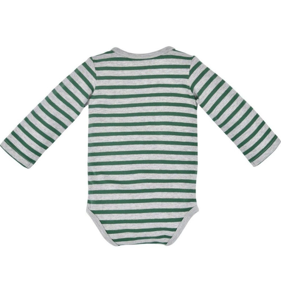 Jungen BONDI Baby Bodys | Bondi Langarm Baby Body "Lausbub" Mit Hosentragern 91464 | Grau Grun Geringelt