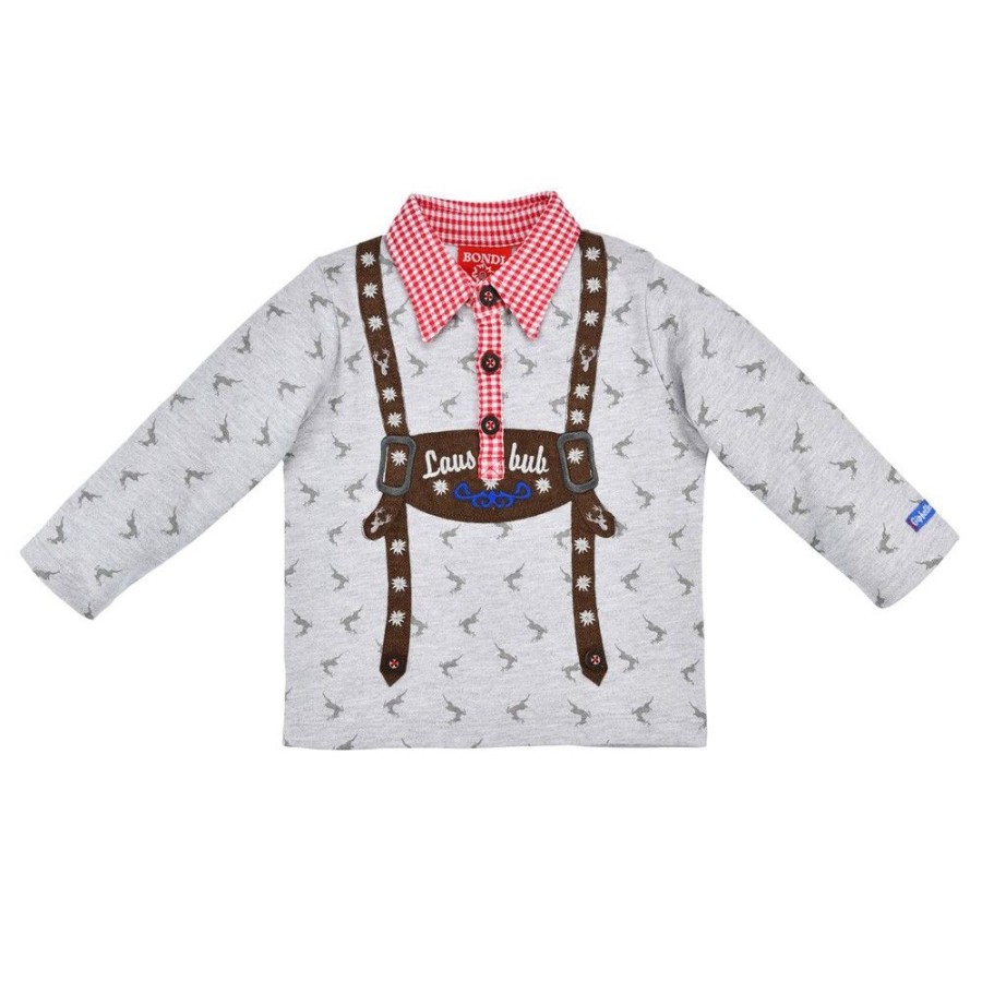 Jungen BONDI Shirts | Bondi Jungen Sweatshirt "Lausbub" Mit Hemdkragen 91570 | Grey Melange