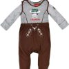 Jungen BONDI Baby Strampler | Bondi Baby Strampler "Lausbub" Mit Kuh-Motiv 91462 | Jungen Overall 2-Tlg. Braun Grau