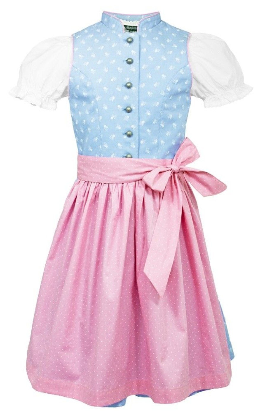 Madchen Maddox Dirndl | Maddox Kinder Dirndl "Almtal" Hochgeschlossen Mit Stehkragen | Hellblau Rosa