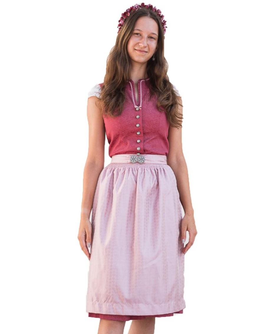 Damen Turi Landhaus Dirndl | Turi Damen Dirndl "Charlotte" Hochgeschlossen | Rosa Rot - 65Cm