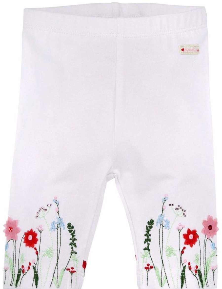 Madchen BONDI Fur´S Baby | Bondi Capri Leggings "Blumenwiese" Mit Stickerei 86627 - Weis / Bunt | Baby Kinder Sommerhose