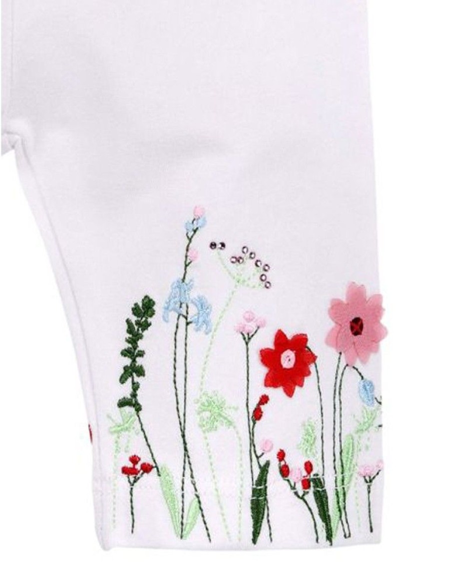 Madchen BONDI Fur´S Baby | Bondi Capri Leggings "Blumenwiese" Mit Stickerei 86627 - Weis / Bunt | Baby Kinder Sommerhose