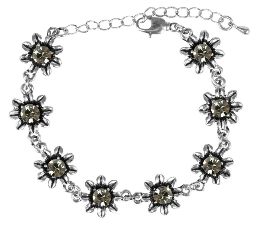 Schmuck Trachtenland | Silbernes Strass Armband Mit Bluten - Black Diamond