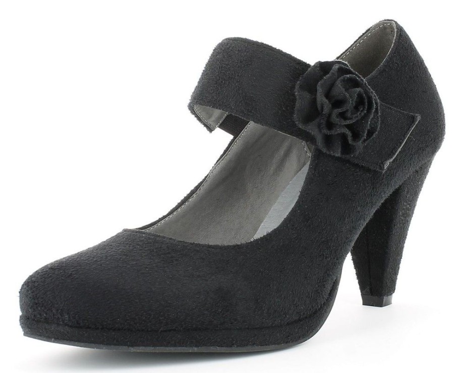 Damen Andrea Conti Pumps | Andrea Conti - Plateau Pumps Mit Riemchen Und Zierblute - Schwarz