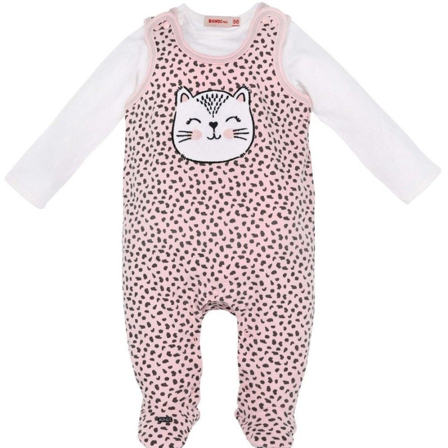 Madchen BONDI Baby Strampler | Bondi Baby Strampler "Katzchen" Mit Leoprint 93706 - Apricot / Schwarz | Babystrampelanzug