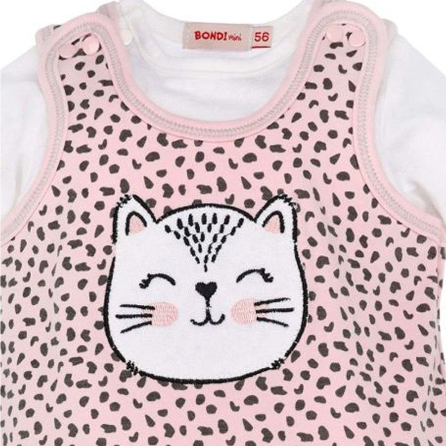 Madchen BONDI Baby Strampler | Bondi Baby Strampler "Katzchen" Mit Leoprint 93706 - Apricot / Schwarz | Babystrampelanzug