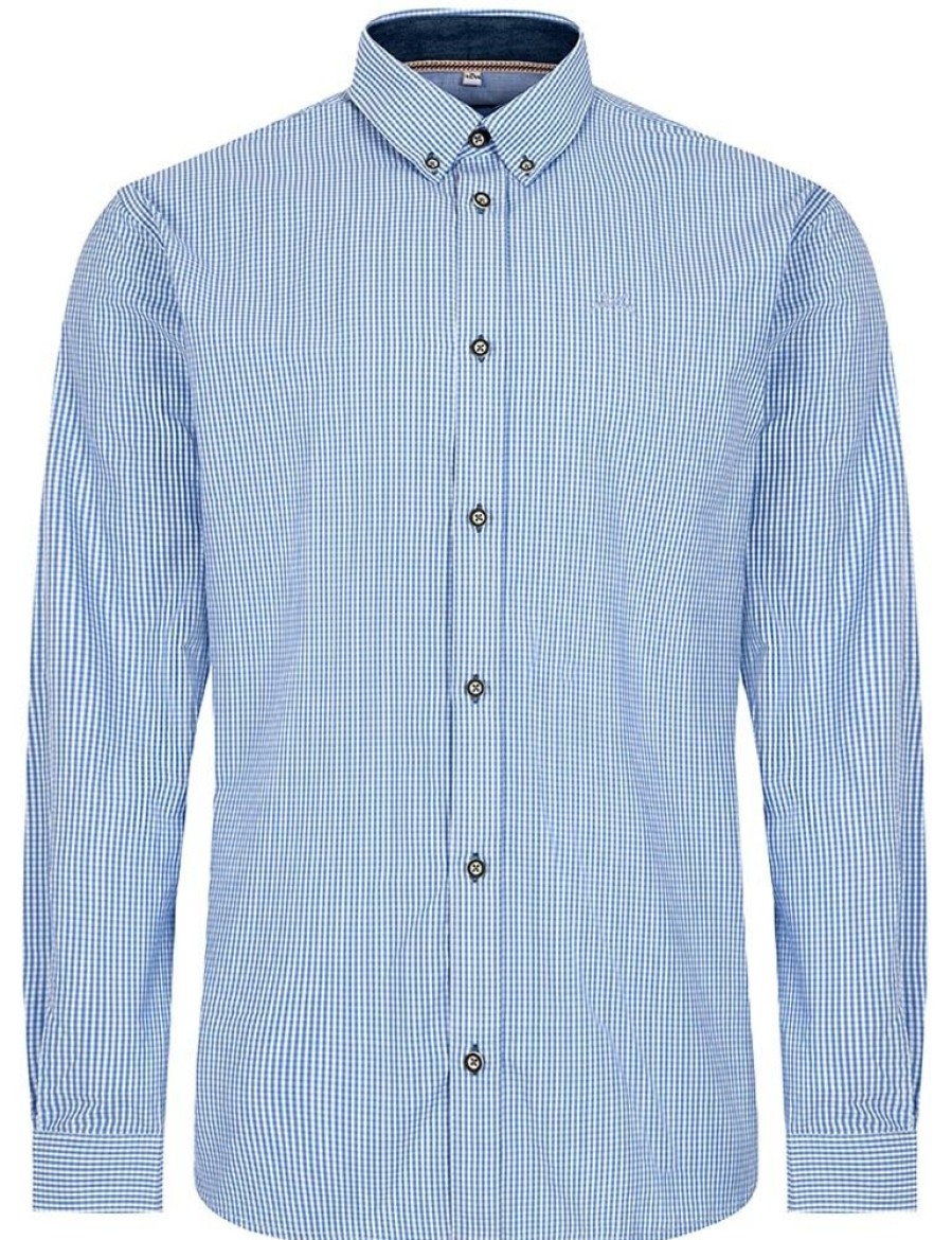 Herren Maddox Hemden | Maddox Kariertes Trachtenhemd Button Down - Hemd-47 | Hellblau