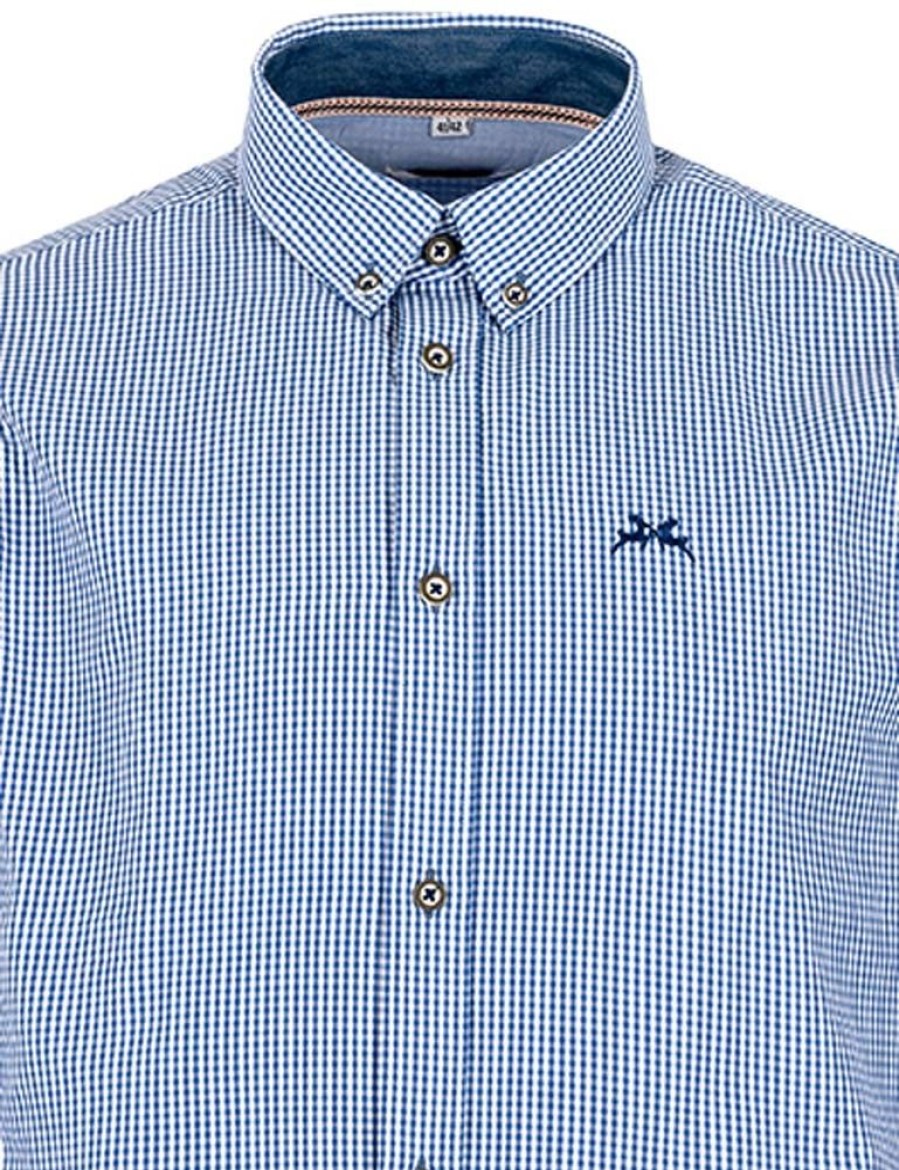 Herren Maddox Hemden | Maddox Kariertes Trachtenhemd Button Down - Hemd-47 | Hellblau