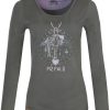 Damen Piz Palü Blusen & Shirts | Piz Palu Damen Langarmshirt "Gerach" Mit Hirsch Stickerei | 010025 - Olivgrun