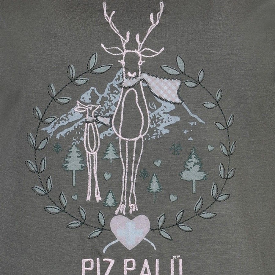 Damen Piz Palü Blusen & Shirts | Piz Palu Damen Langarmshirt "Gerach" Mit Hirsch Stickerei | 010025 - Olivgrun