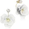 Schmuck LUISIA® | Luisia® Front Back Ohrringe Jarla Mit Blumen - 16 Karat Vergoldet Weis