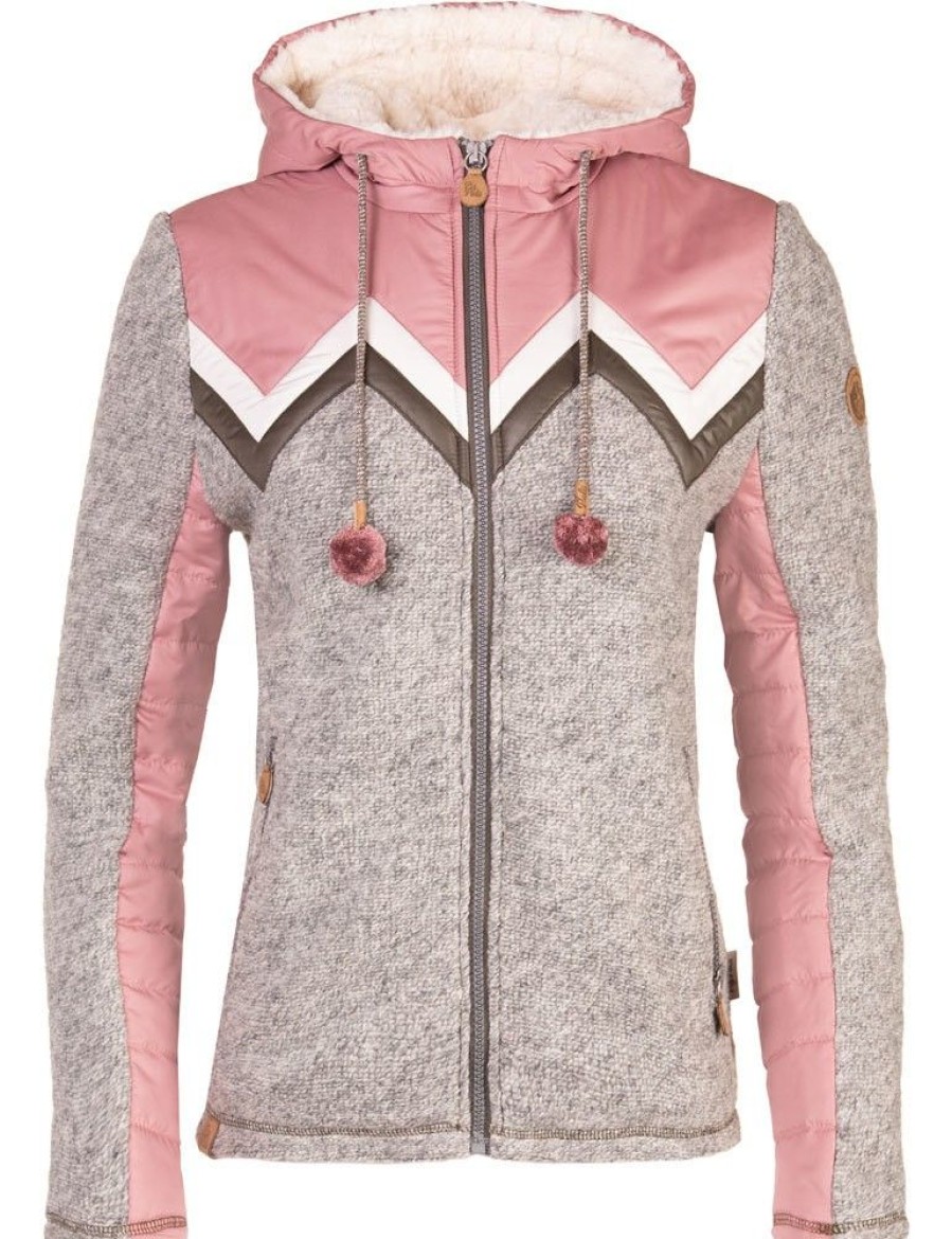 Damen Piz Palü Trachtenjacken | Piz Palu Damen Strickfleecejacke "Brennberg" Mit Wattierung | 010007 - Grau / Rosa