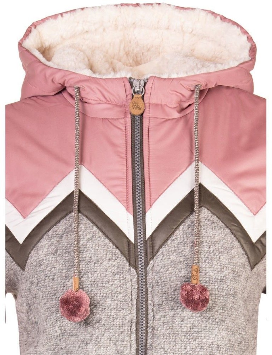 Damen Piz Palü Trachtenjacken | Piz Palu Damen Strickfleecejacke "Brennberg" Mit Wattierung | 010007 - Grau / Rosa