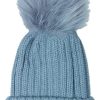 Damen Wolkenweis Hute & Haarschmuck | Damen Beanie Strickmutze Mit Fellbommel - Hellgrau