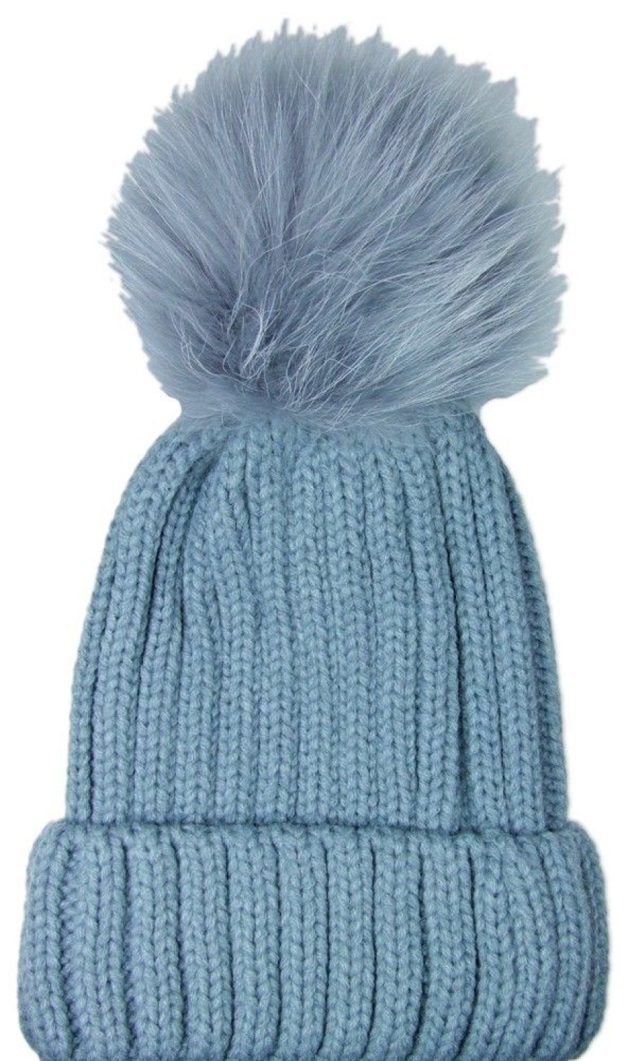 Damen Wolkenweis Hute & Haarschmuck | Damen Beanie Strickmutze Mit Fellbommel - Hellgrau