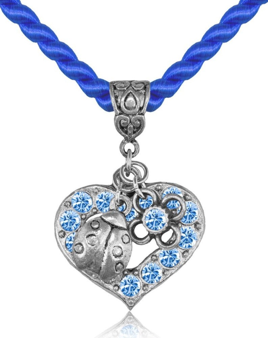 Schmuck LUISIA® Halsketten | Luisia Kordelkette Svea Mit Herzanhanger Und Gluckskafer - Royalblau