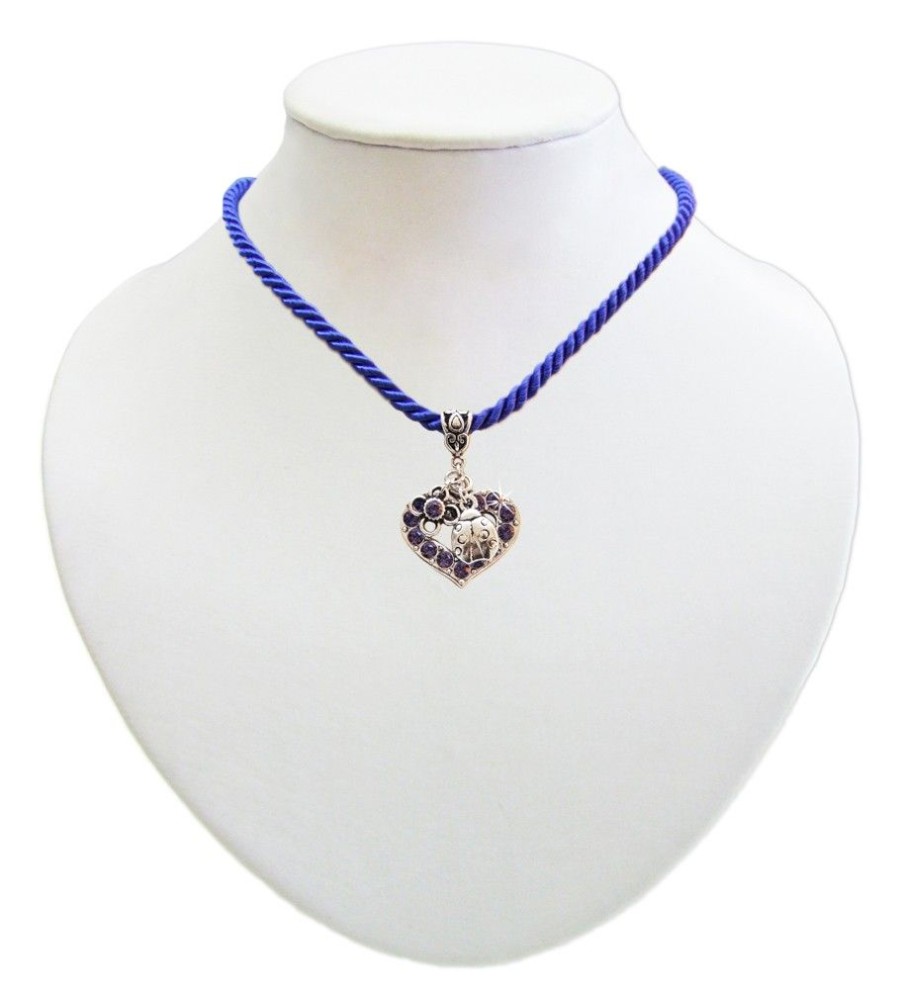 Schmuck LUISIA® Halsketten | Luisia Kordelkette Svea Mit Herzanhanger Und Gluckskafer - Royalblau