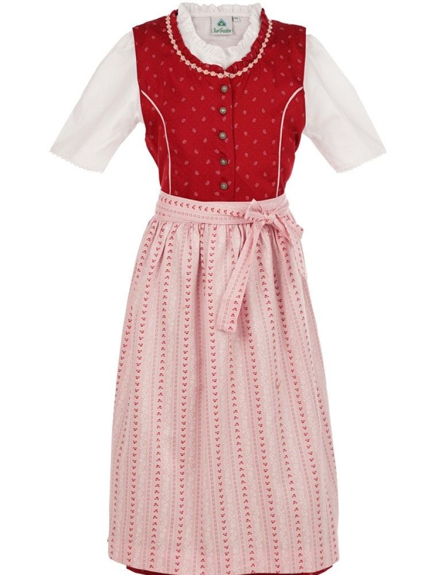 Madchen Isar-Trachten Dirndl | Isar-Trachten Kinder Dirndl "Elisa" 3-Tlg. Mit Bluse 52416 | Traditionell - Rosa Rot