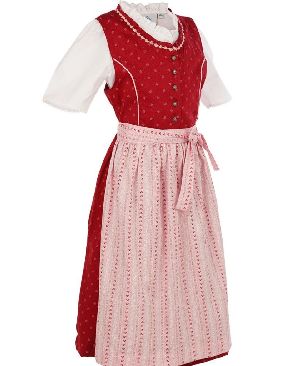 Madchen Isar-Trachten Dirndl | Isar-Trachten Kinder Dirndl "Elisa" 3-Tlg. Mit Bluse 52416 | Traditionell - Rosa Rot