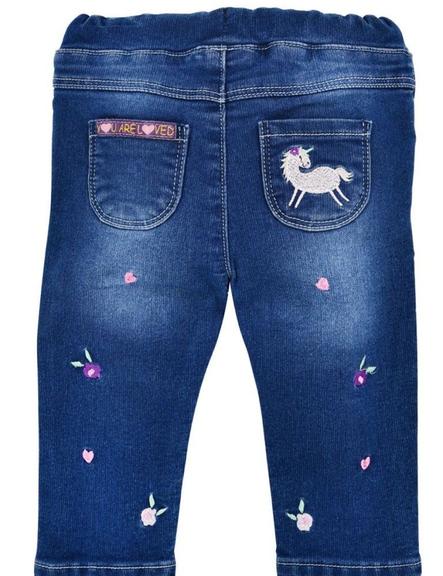 Madchen BONDI Hosen | Bondi Baby Madchen Jeans "Blumchen" 86645 | Blue Denim