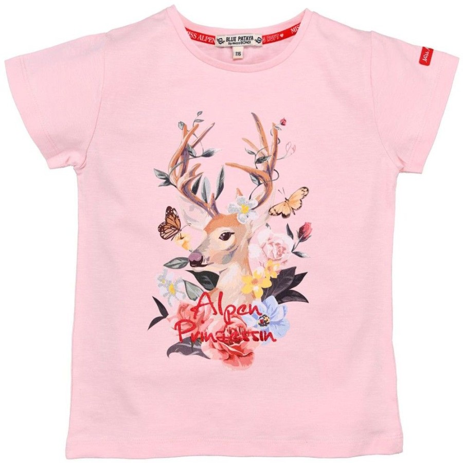 Madchen BONDI Blusen / Shirts | Bondi Madchen T-Shirt "Alpengluck" Mit Hirschprint 26090 | Rosa