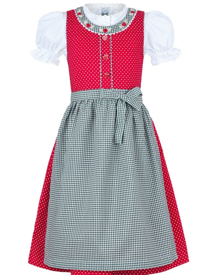 Madchen Isar-Trachten Dirndl | Isar-Trachten Kinder Dirndl "Marie" Mit Bluse 52391 | Rot Grun