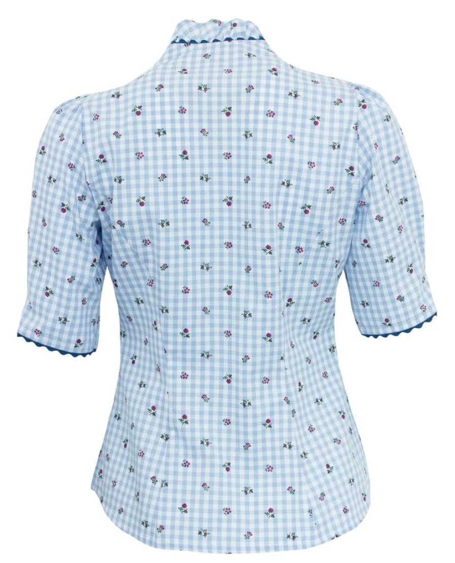 Damen Trachtenland Blusen & Shirts | Pierre Marcel Damen Blumchen Trachtenbluse Amelie Mit Stehkragen - Blau