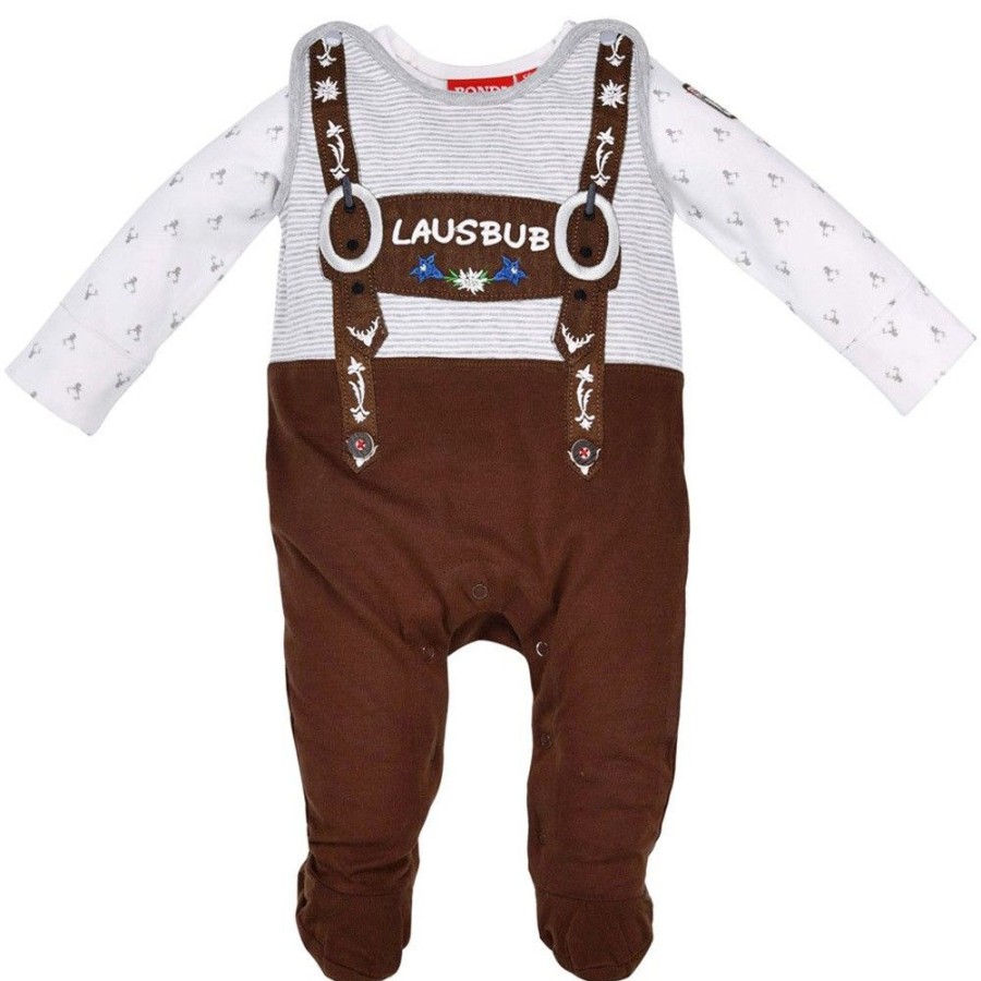 Jungen BONDI Baby Strampler | Bondi Baby Strampler "Lausbub" Im Lederhosenstyle 91526 - Braun / Grau | Babyset