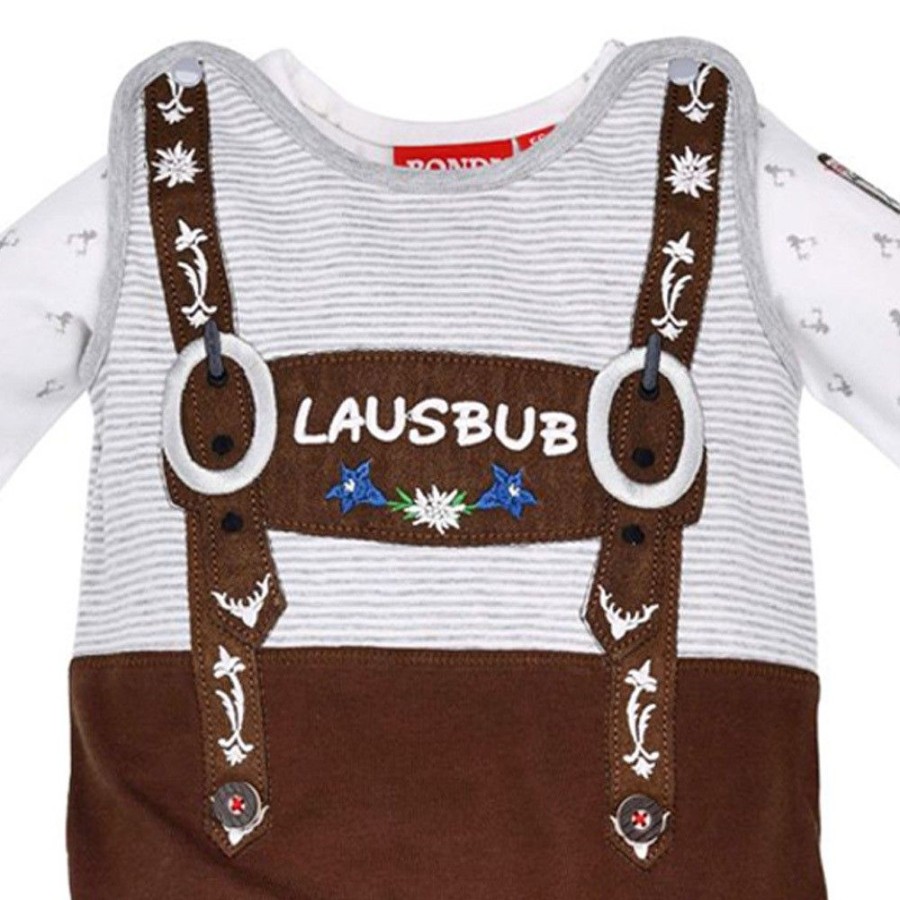 Jungen BONDI Baby Strampler | Bondi Baby Strampler "Lausbub" Im Lederhosenstyle 91526 - Braun / Grau | Babyset