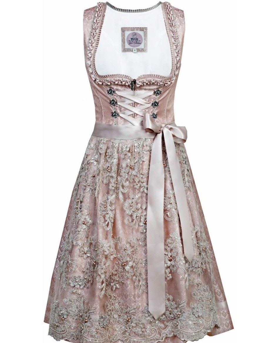 Damen MarJo Dirndl | Marjo Dirndl "Nadina" Spitzenschurze 593950 | Rose Champagner - 58Cm