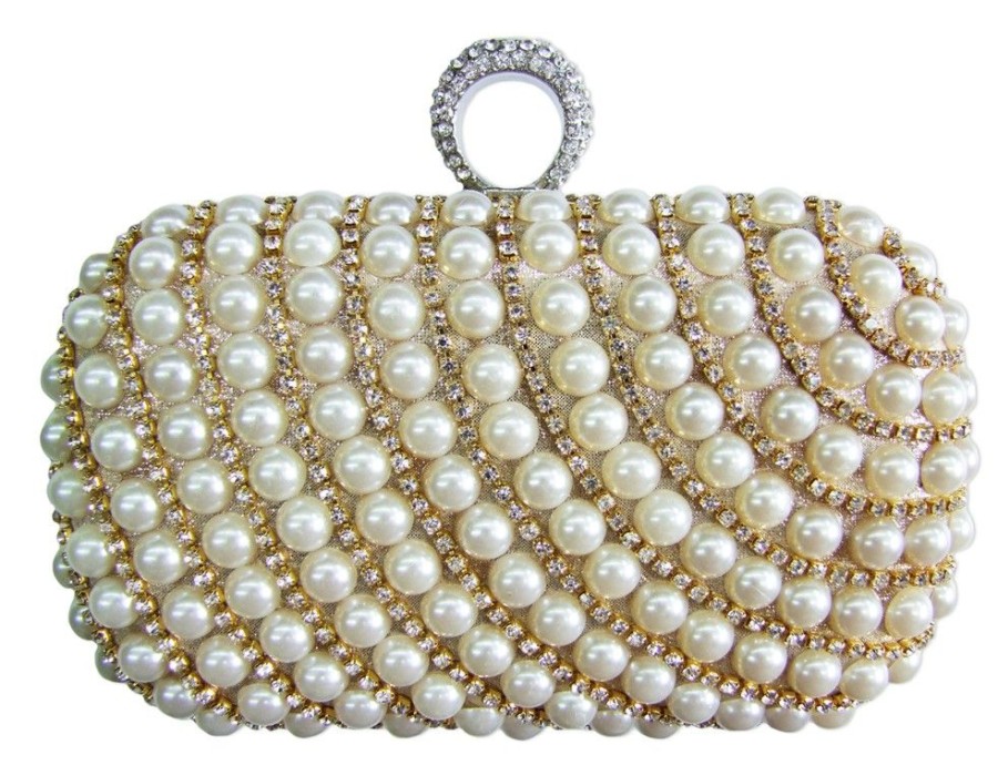 Damen Trachtenland Handtaschen | Elegante Damen Clutch Abendtasche "Big Pearl" - Creme