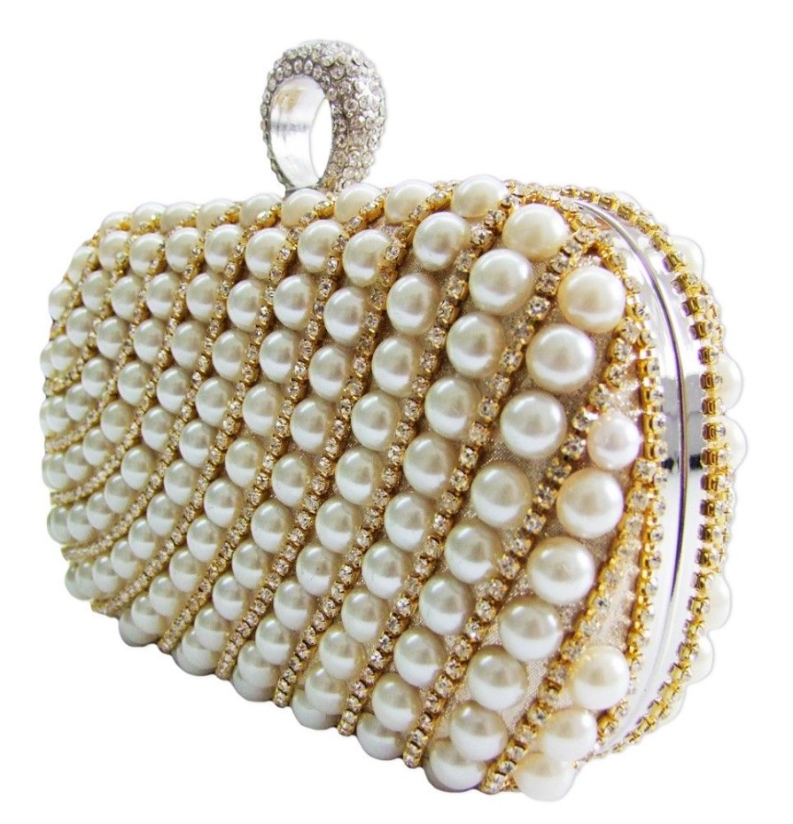 Damen Trachtenland Handtaschen | Elegante Damen Clutch Abendtasche "Big Pearl" - Creme