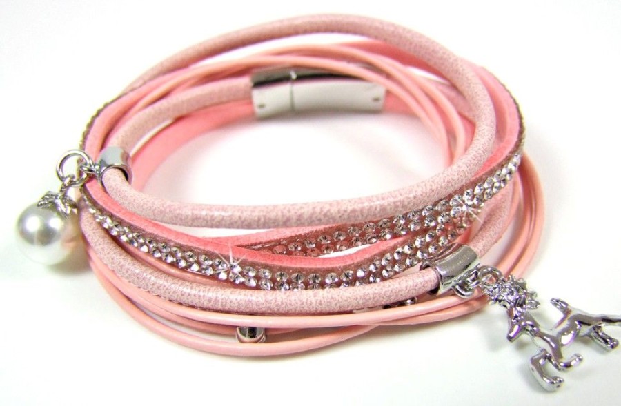 Schmuck Trachtenland | Wickelarmband Mit Strass Und Hirsch - Rosa