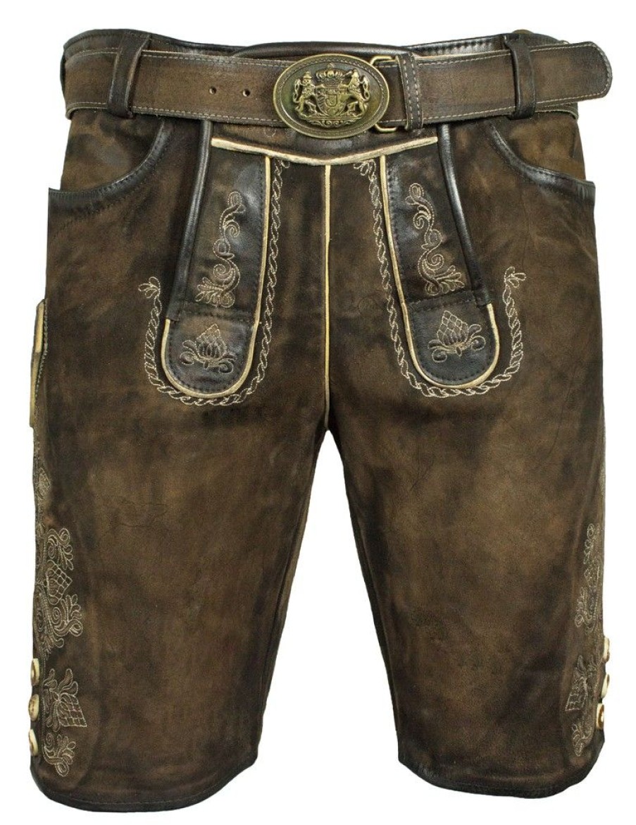 Herren Maddox Lederhosen | Maddox Kurze Lederhose Hector G - Alt Moor