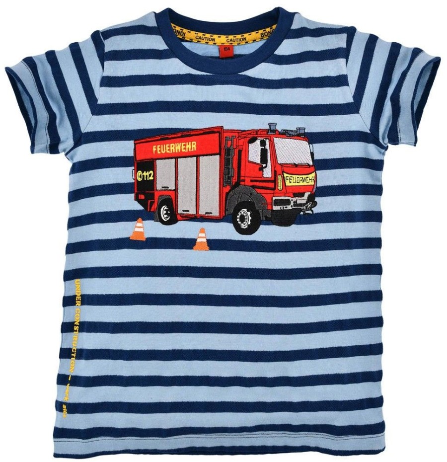 Jungen BONDI Shirts | Bondi T-Shirt "Feuerwehrauto" Fur Jungen 33122 | Blau Geringelt