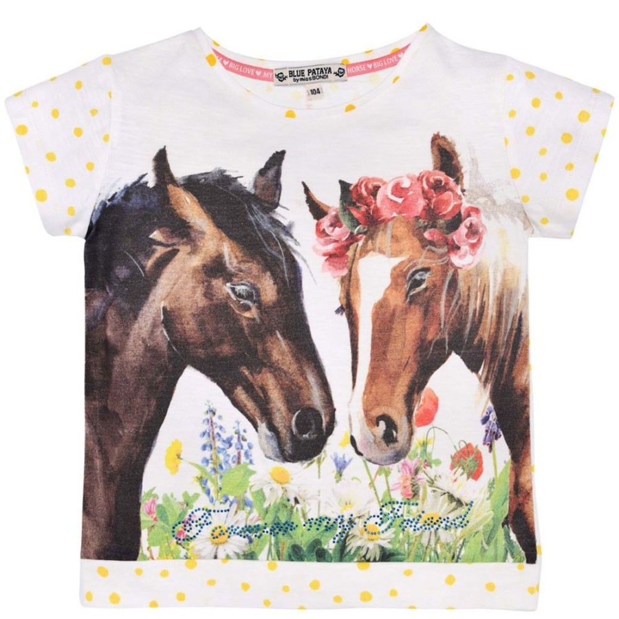 Madchen BONDI Blusen / Shirts | Bondi T-Shirt "Friends" Mit Pferde Print 36204 - Weis | Madchen Kurzarmshirt