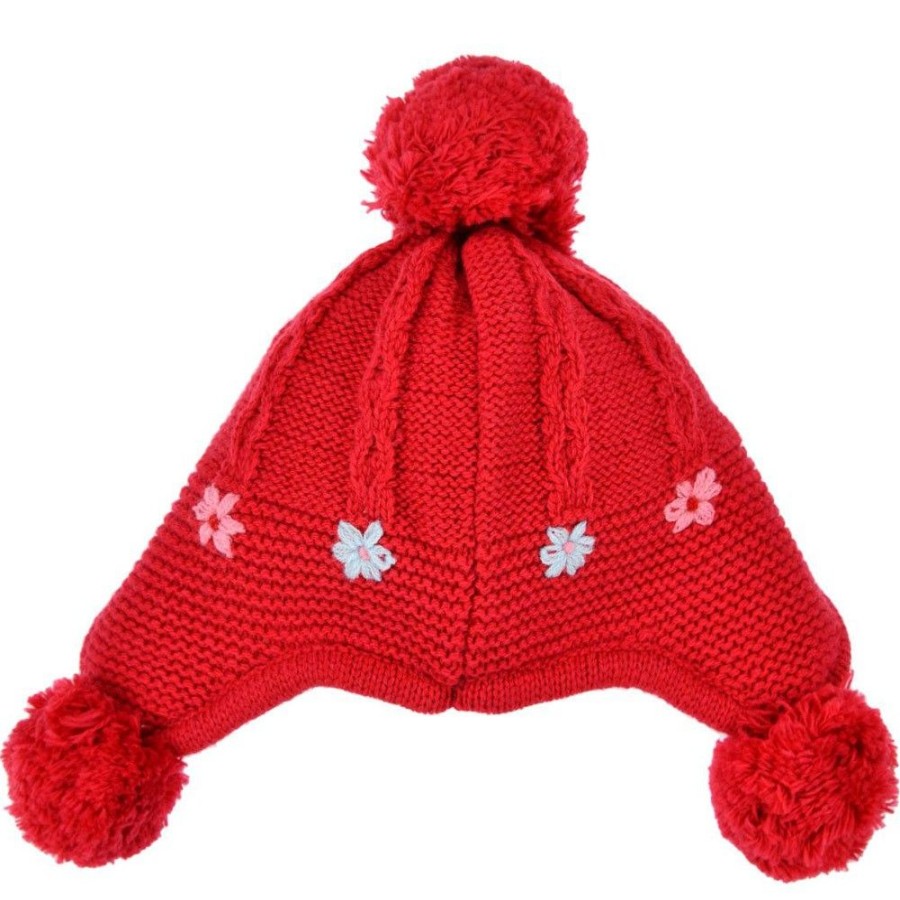 Madchen BONDI Hute & Haarschmuck | Bondi Baby Madchen Strickmutze "Blumchen" 86562 - Rot | Kindermutze Wintermutze Gefuttert