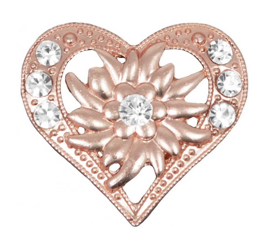 Schmuck Trachtenland | Magnet Brosche Tuchhalter - Rosegold Herz Mit Strass